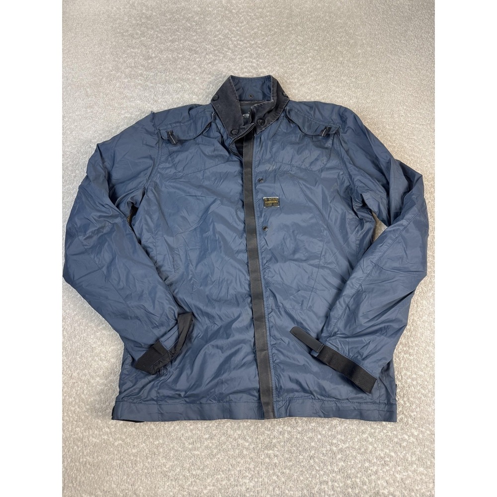 G-Star Jacket Mens 2XL Blue Nylon Windbreaker Full Zip Lined Pockets Raw